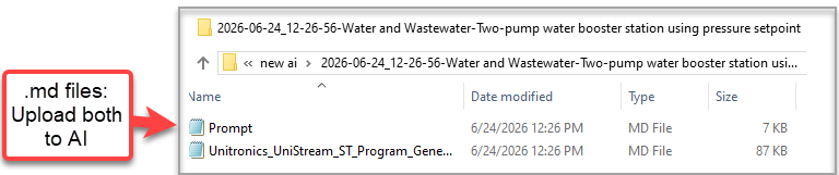 De to Markdown-filer som AI Prompt Generator exporterer
